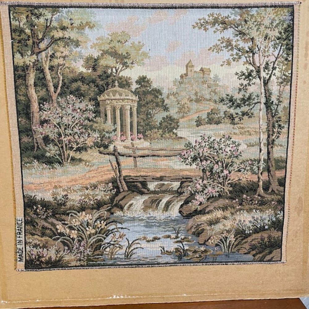 Vintage Goblys French Aubusson Jacquard Tapestry 1980s Pastels Garden Scene